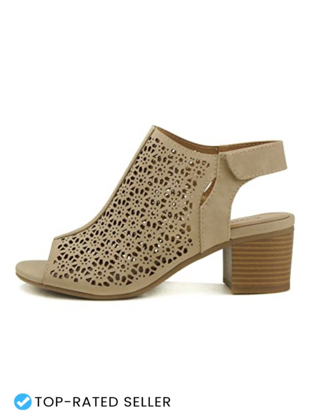 Peep Toe Laser Cut Caged Slingback Ankle Strap Low Heel Bootie